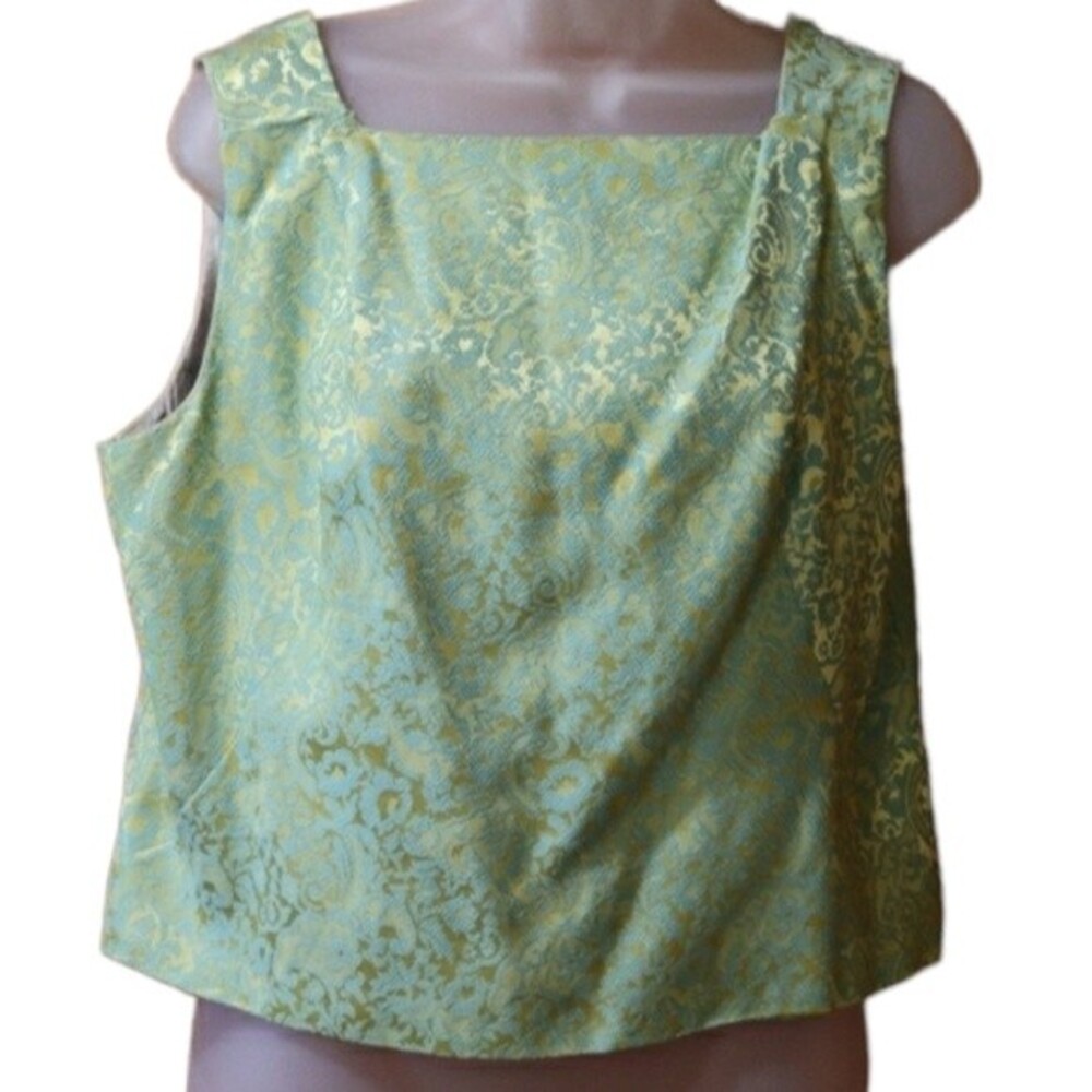 Vintage Brocade Square Neck Cropped Top Blue Green 70s 80s Handmade Large